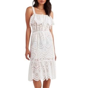 NWT 7 For All Mankind Sleeveless Eyelet Flounce-Hem Midi Dress